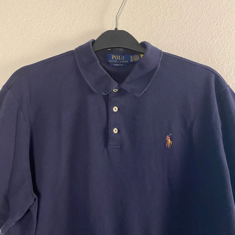 Polo Ralph Lauren Polo Shirt Mens XL/TG Blue Custom Classic Fit Touch Flesh Pony